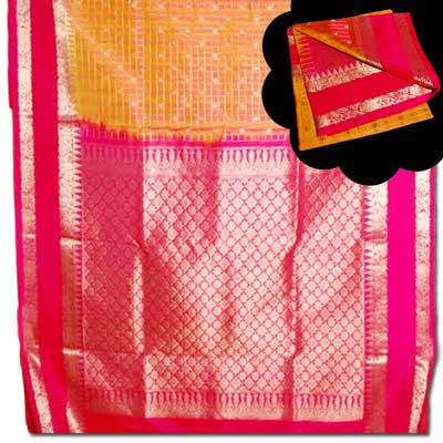 "Exclusive peach color Venkatagiri pattu Saree SLSM-6 - Click here to View more details about this Product
